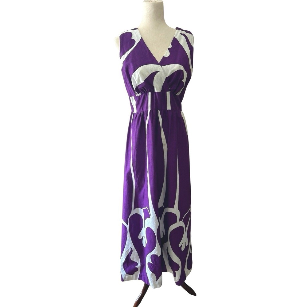 1960's 70's Malihini Hawaii Cotton Barkcloth Maxi Summer Dress Size 6 Aloha
